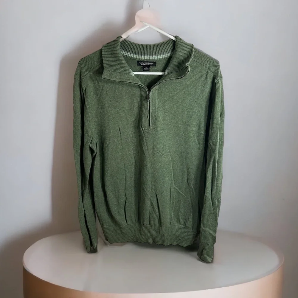 Banana Republic Cotton Cashmere Green Sweater Large Zip Neck Men’s